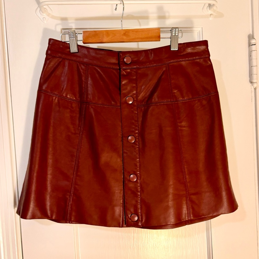 Free People Brown Leather Mini Skirt (size 8)